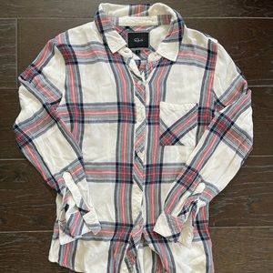 Ladies Rails Plaid Button Down Blouse White/Navy/Red/Teal